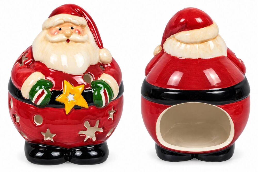 Ceramic Santa Tealight Holder Christmas Luminary 6”